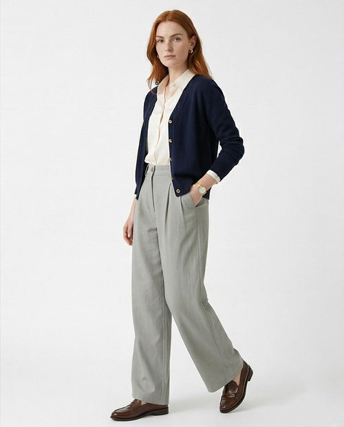 Ravin Wide-Leg Pleated Tailored Trousers in Sage Mist - R216643