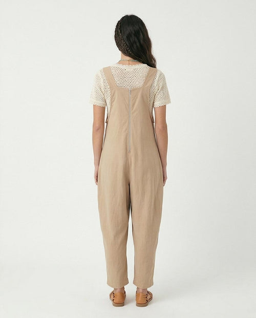 Sand Linen-Blend Wide-Leg Jumpsuit with Back Zipper Detail - R216674