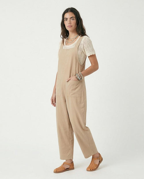 Sand Linen-Blend Wide-Leg Jumpsuit with Back Zipper Detail - R216674