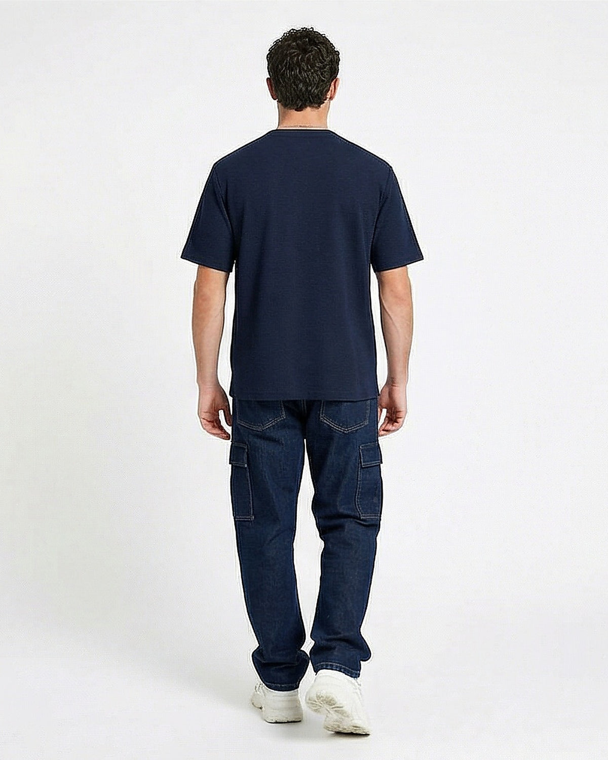 Navy Textured Honeycomb Knit Pocket T-Shirt - R216721