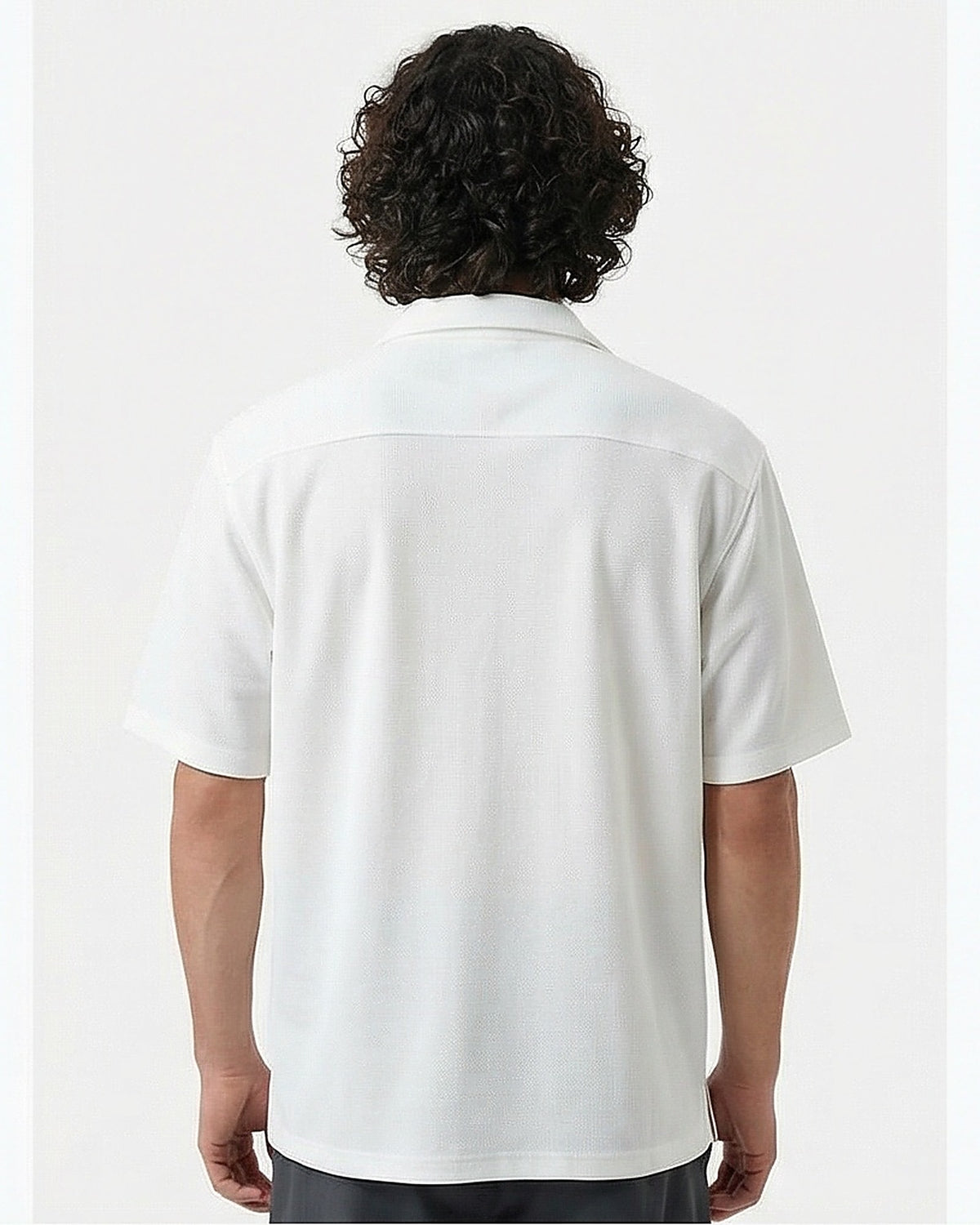 Ivory Textured Knit Camp Collar Short Sleeve Shirt - R216752