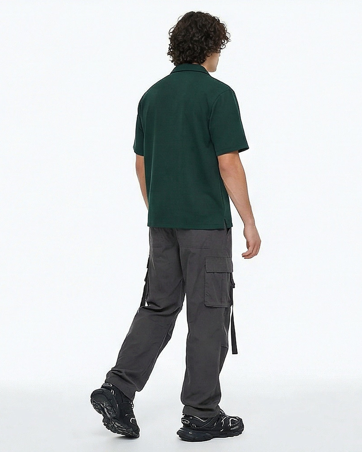 Dark Green Textured Resort Collar Short Sleeve Shirt - R216755