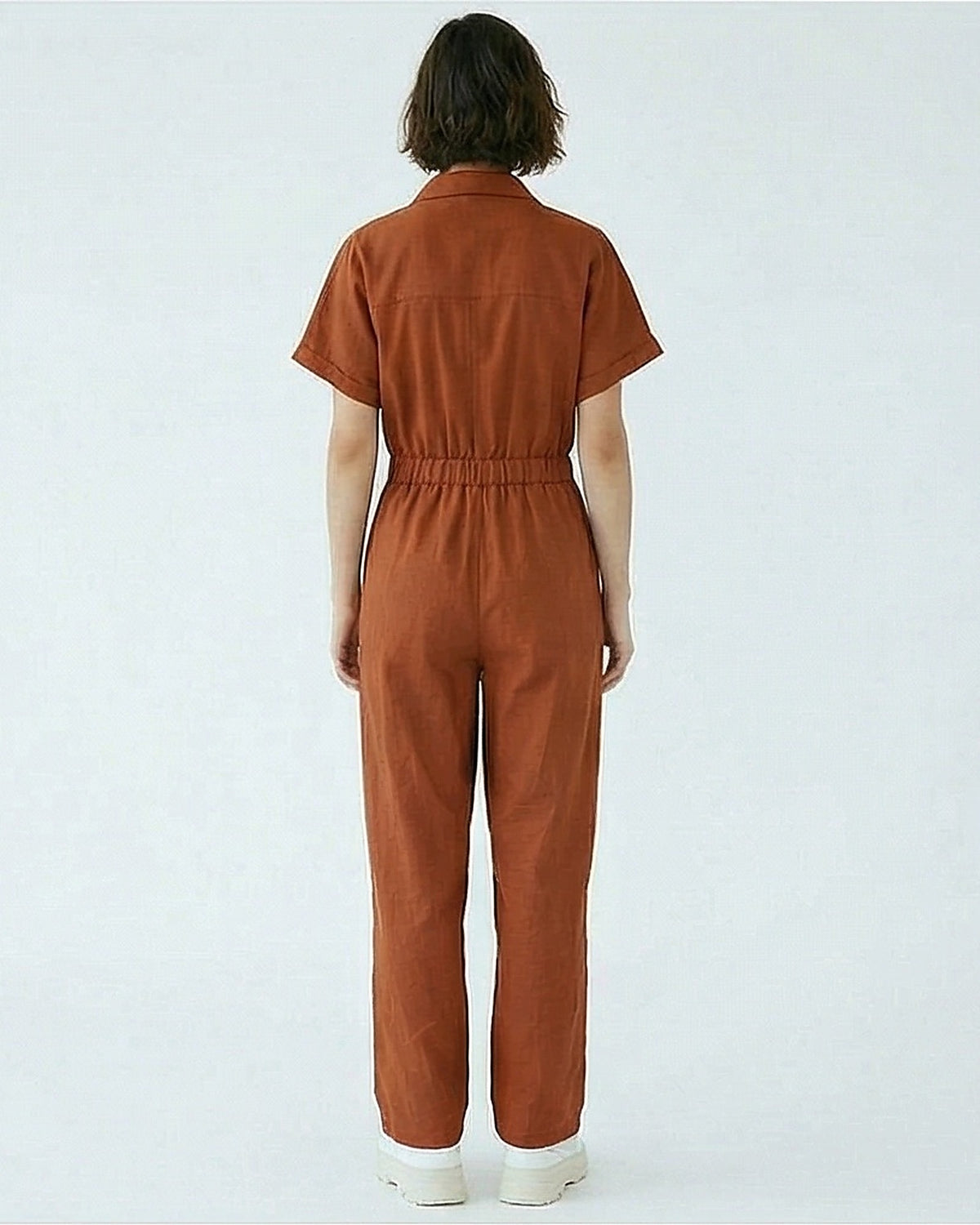Rust Short Sleeve Zip-Up Utility Jumpsuit - R216761
