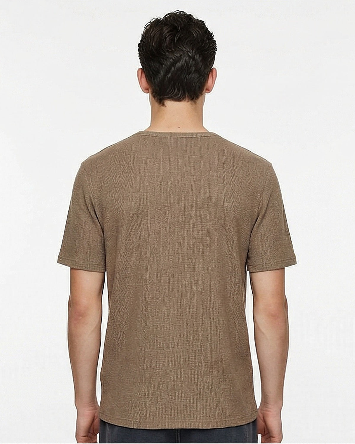 Textured Short Sleeve Crew Neck T-Shirt in Earthy Brown
