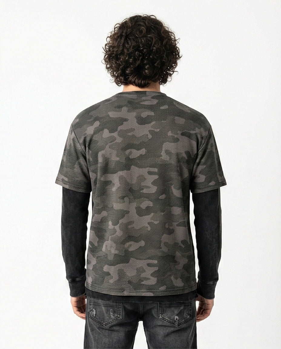 Men's Layered Camo Texture Crew Neck T-Shirt - R216801