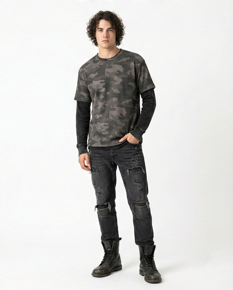 Men's Layered Camo Texture Crew Neck T-Shirt - R216801