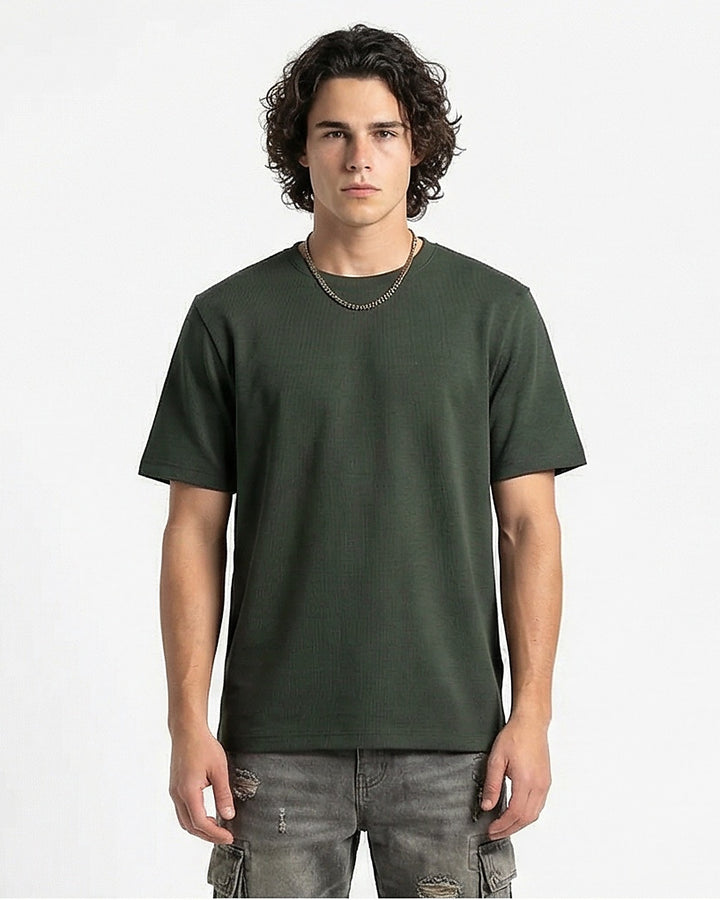 Forest Green Textured Crew Neck Tee - R216805