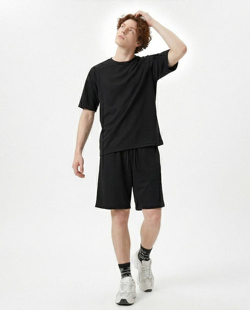 Ravin Men's Herringbone Textured Raglan Performance T-Shirt – Black - R216810