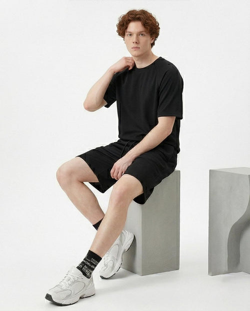 Ravin Men's Herringbone Textured Raglan Performance T-Shirt – Black - R216810