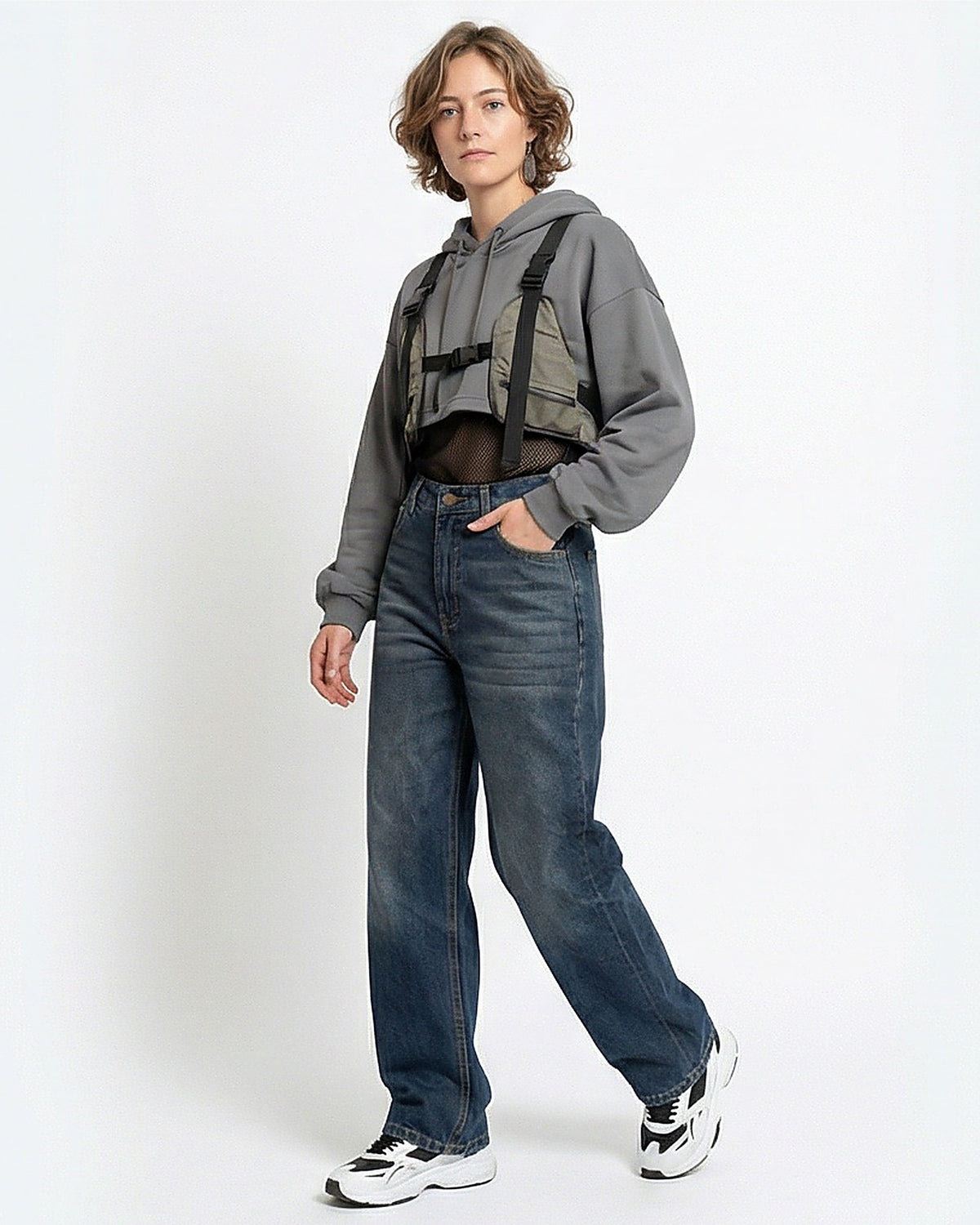 High-Waist Washed Wide-Leg Jeans
