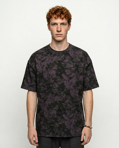 Ravin Oversized Textured Oil-Wash T-Shirt in Charcoal & Purple - R216849
