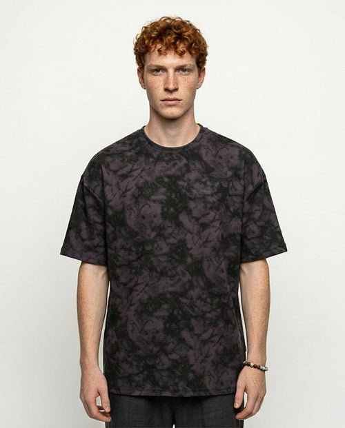Ravin Oversized Textured Oil-Wash T-Shirt in Charcoal & Purple - R216849