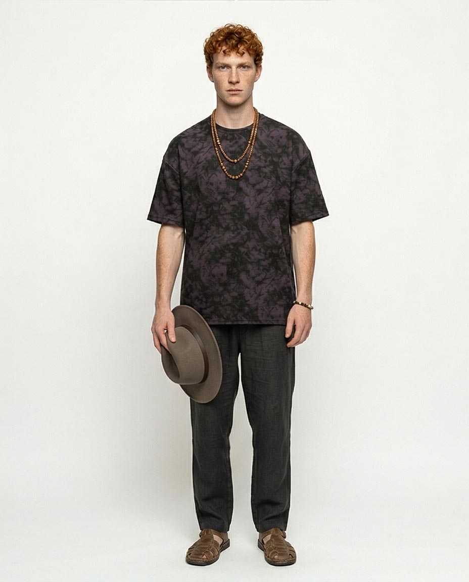 Dark Plum Storm Print Oversized Tee - R216849