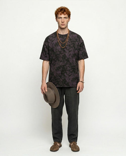 Ravin Oversized Textured Oil-Wash T-Shirt in Charcoal & Purple - R216849