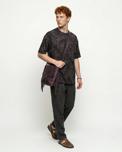 Ravin Oversized Textured Oil-Wash T-Shirt in Charcoal & Purple - R216849