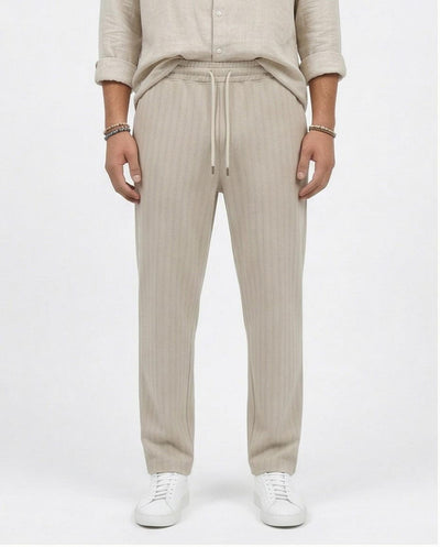 Ravin Men’s Pique Stripe Corduroy Pants - Textured Casual Drawstring Trousers in Beige - R216862