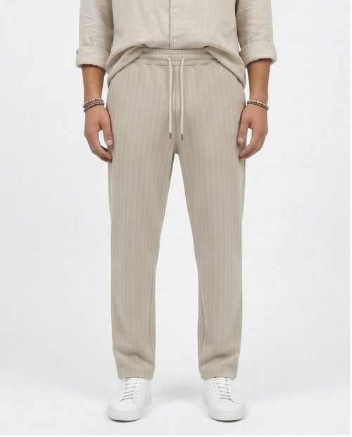 Ravin Men’s Pique Stripe Corduroy Pants - Textured Casual Drawstring Trousers in Beige - R216862