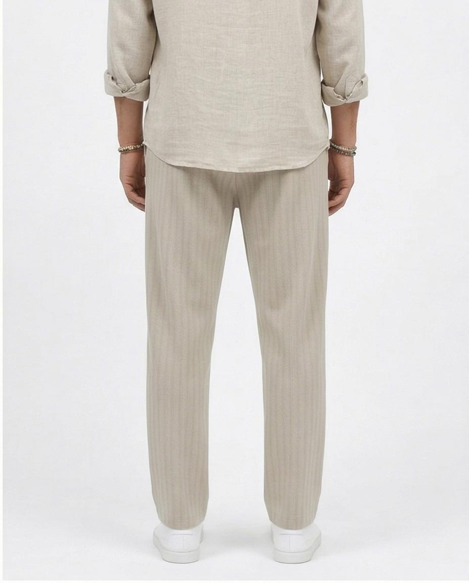 Ravin Men’s Pique Stripe Corduroy Pants - Textured Casual Drawstring Trousers in Beige - R216862