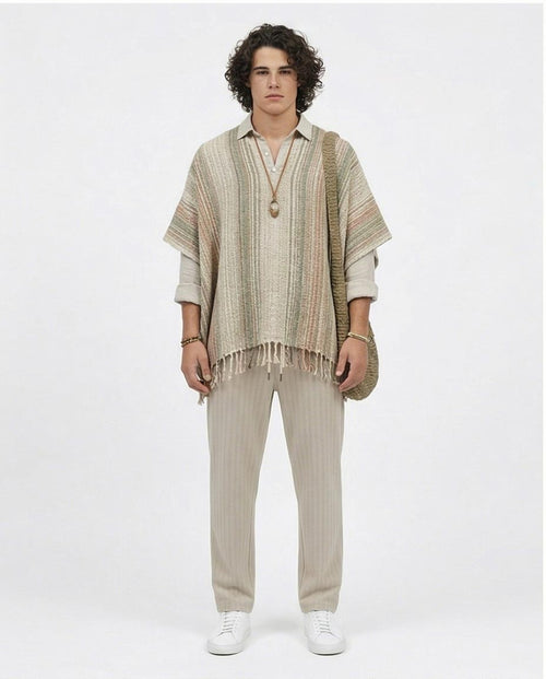 Ravin Men’s Pique Stripe Corduroy Pants - Textured Casual Drawstring Trousers in Beige - R216862