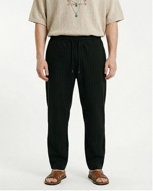 Ravin Men's Corduroy Pique Stripe Pants - Textured Comfort for the Modern Boho - Black - R216863