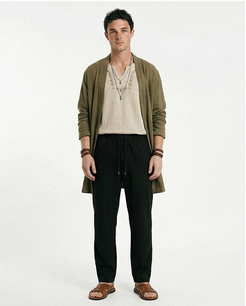 Ravin Men's Corduroy Pique Stripe Pants - Textured Comfort for the Modern Boho - Black - R216863