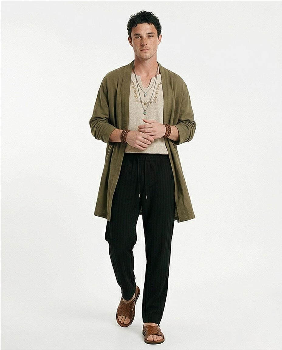 Ravin Men's Corduroy Pique Stripe Pants - Textured Comfort for the Modern Boho - Black - R216863