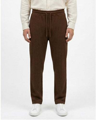 Ravin Men’s Chocolate Brown Ribbed Pique Corduroy Trousers – Relaxed Fit Drawstring Waist Casual Pants - R216864