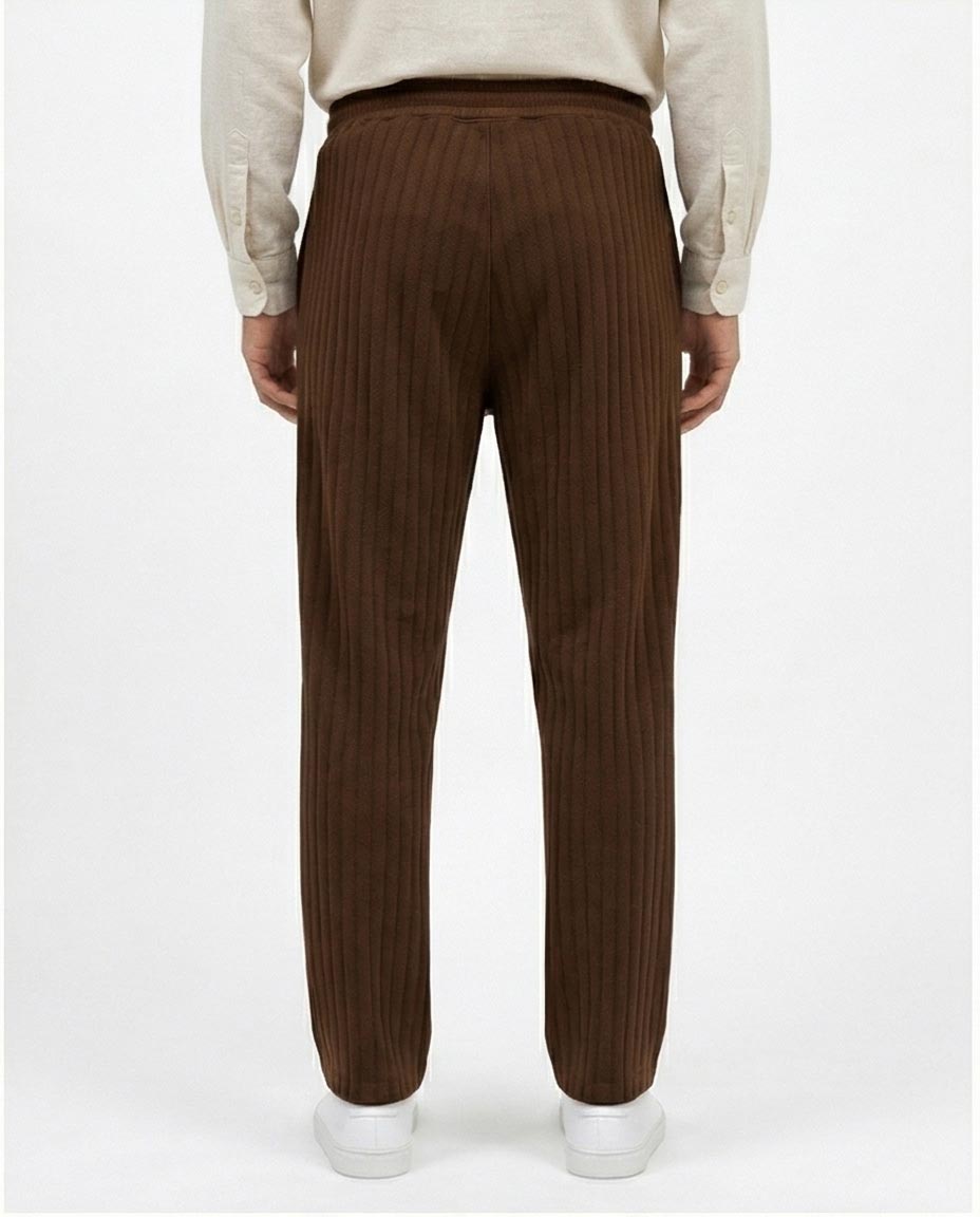 Ravin Men’s Chocolate Brown Ribbed Pique Corduroy Trousers – Relaxed Fit Drawstring Waist Casual Pants - R216864