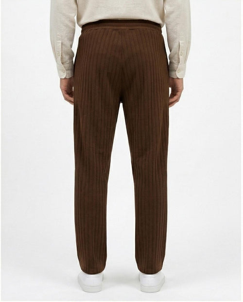 Ravin Men’s Chocolate Brown Ribbed Pique Corduroy Trousers – Relaxed Fit Drawstring Waist Casual Pants - R216864