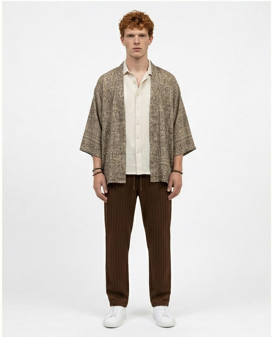Ravin Men’s Chocolate Brown Ribbed Pique Corduroy Trousers – Relaxed Fit Drawstring Waist Casual Pants - R216864