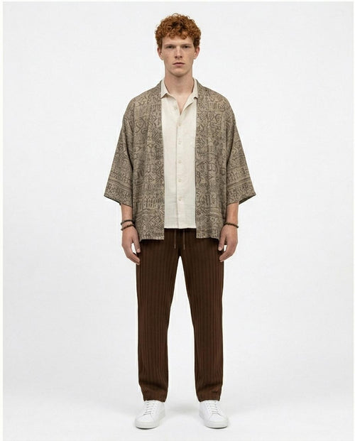 Ravin Men’s Chocolate Brown Ribbed Pique Corduroy Trousers – Relaxed Fit Drawstring Waist Casual Pants - R216864