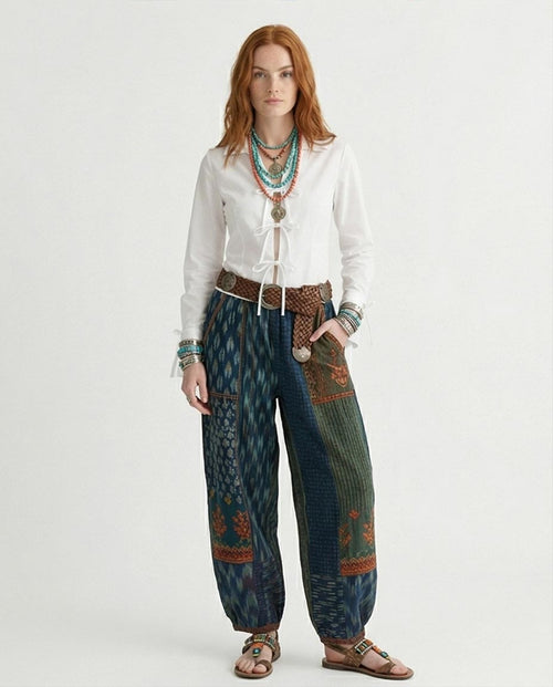 Ravin Tie-Front Ribbon Blouse with Flared Split Cuffs – White - R216880