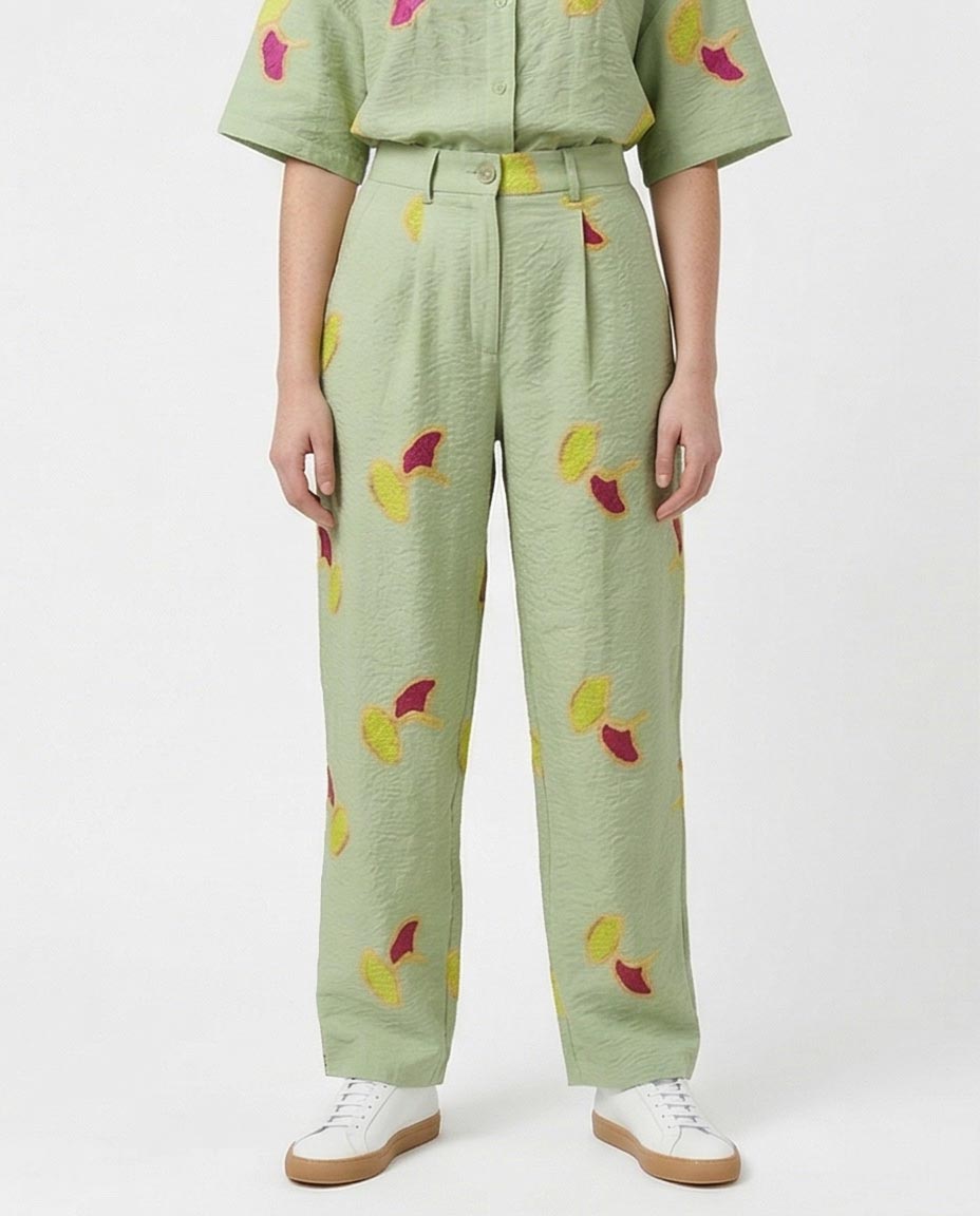 Ravin Embroidered Ginkgo Leaf Linen Pants – Sage Green - R216944