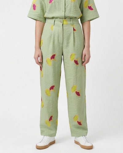 Ravin Embroidered Ginkgo Leaf Linen Pants – Sage Green - R216944