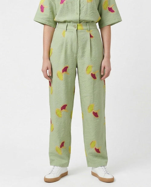 Ravin Embroidered Ginkgo Leaf Linen Pants – Sage Green - R216944