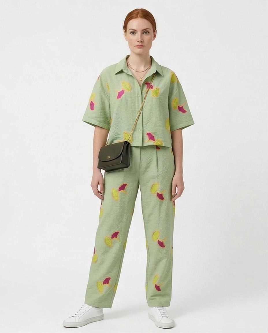Ravin Embroidered Ginkgo Leaf Linen Pants – Sage Green - R216944