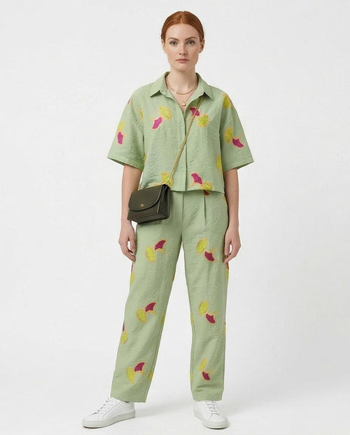 Ravin Embroidered Ginkgo Leaf Linen Pants – Sage Green - R216944