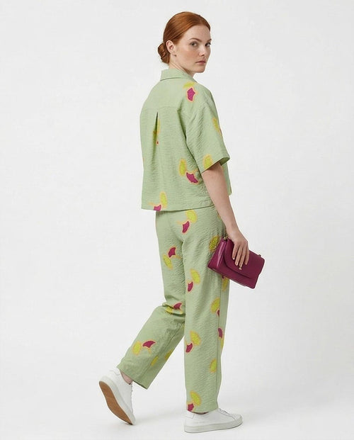 Ravin Embroidered Ginkgo Leaf Linen Pants – Sage Green - R216944