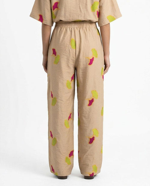 Ravin Ginkgo Leaf Embroidered Plissé Wide-Leg Pants - R216945