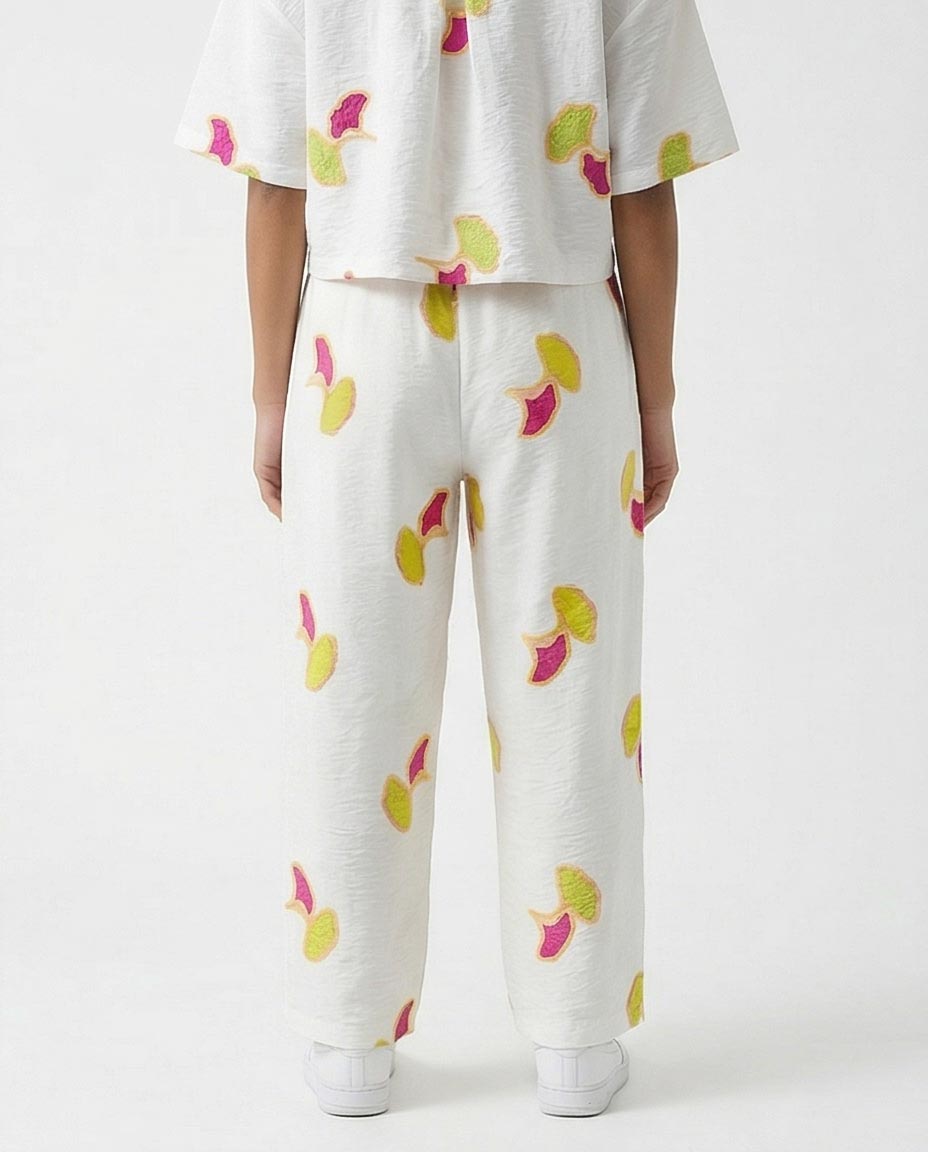 Ravin Ginkgo Leaf Embroidered Linen Straight-Leg Trousers - White & Magenta - R216947