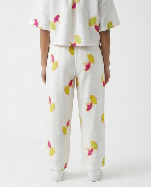 Ravin Ginkgo Leaf Embroidered Linen Straight-Leg Trousers - White & Magenta - R216947