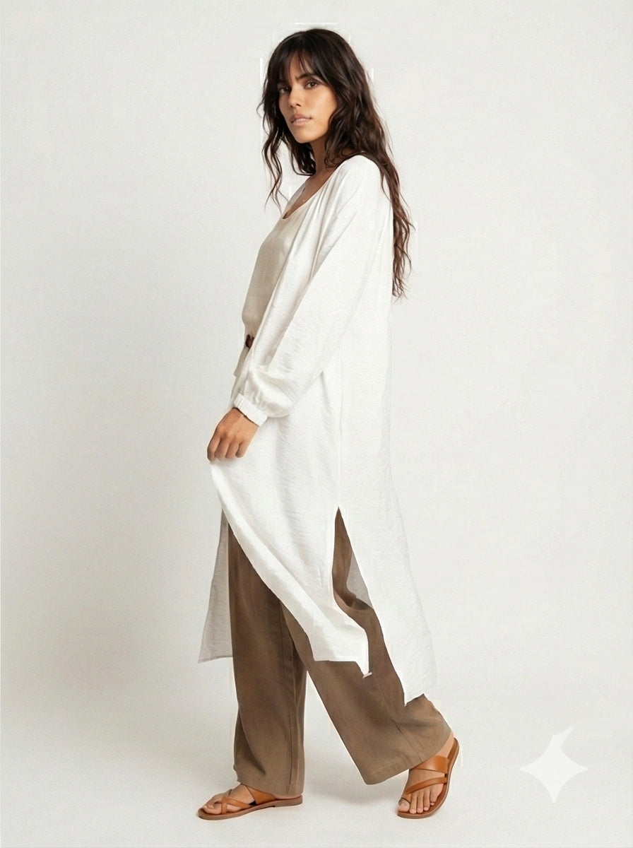 White Crinkled Texture Longline Open Front Cardigan - R217006