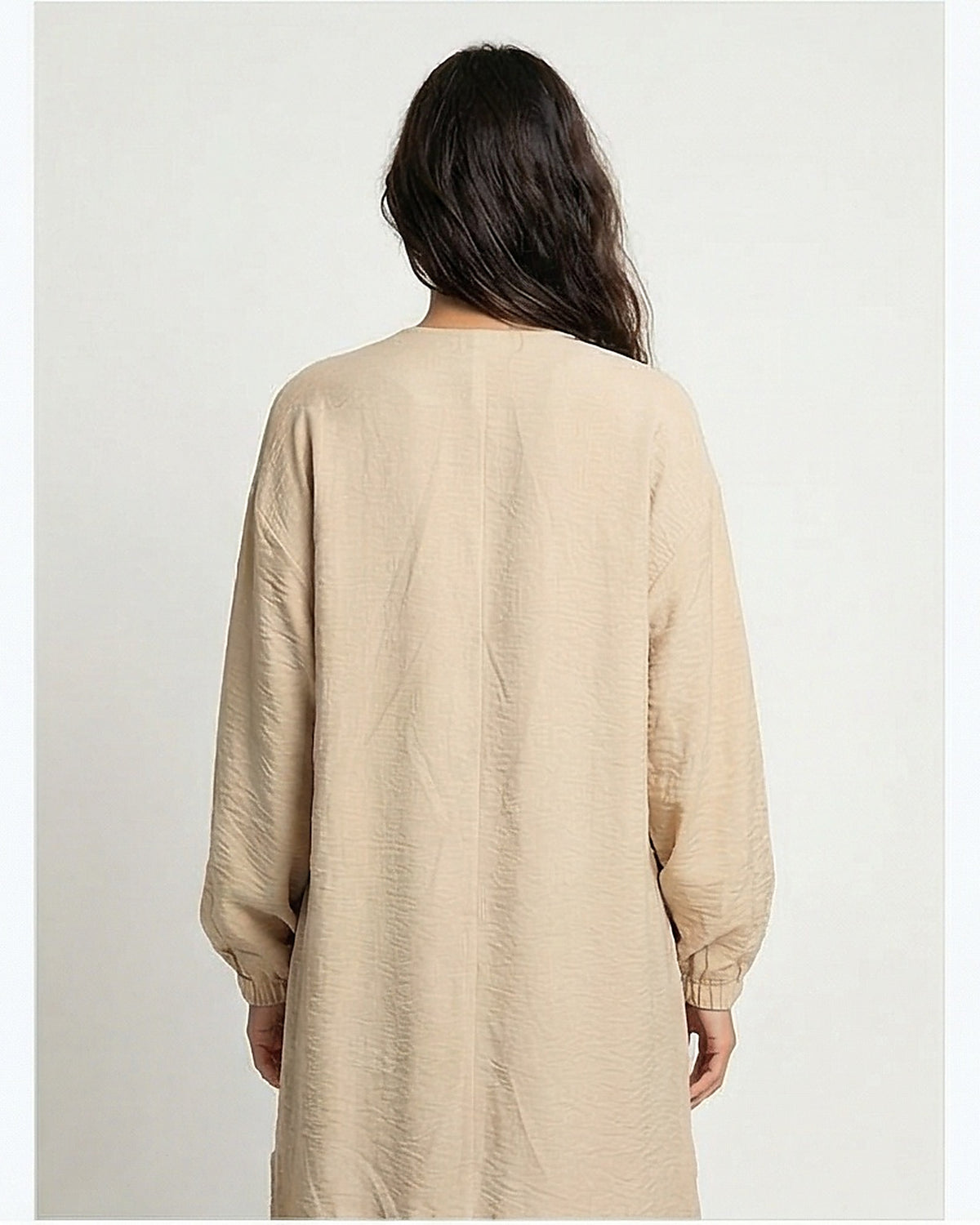 Women's Textured Longline Open Cardigan - Beige