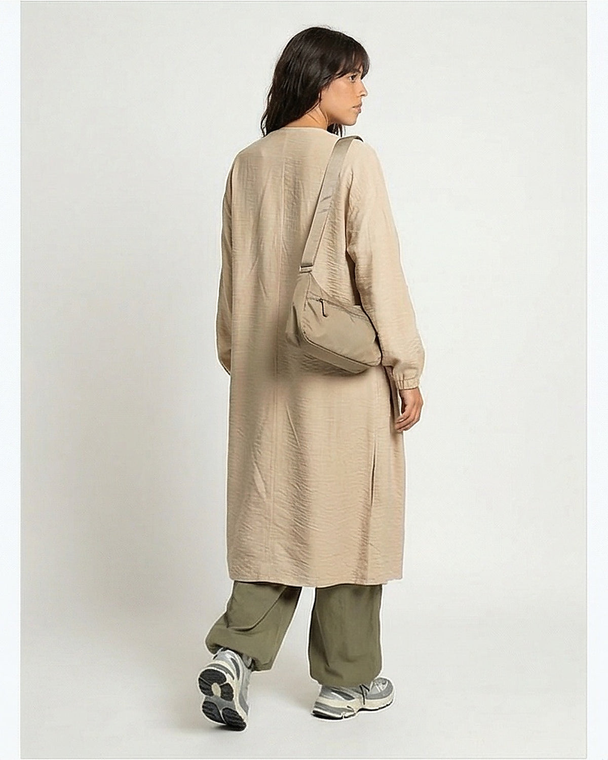 Women's Textured Longline Open Cardigan - Beige