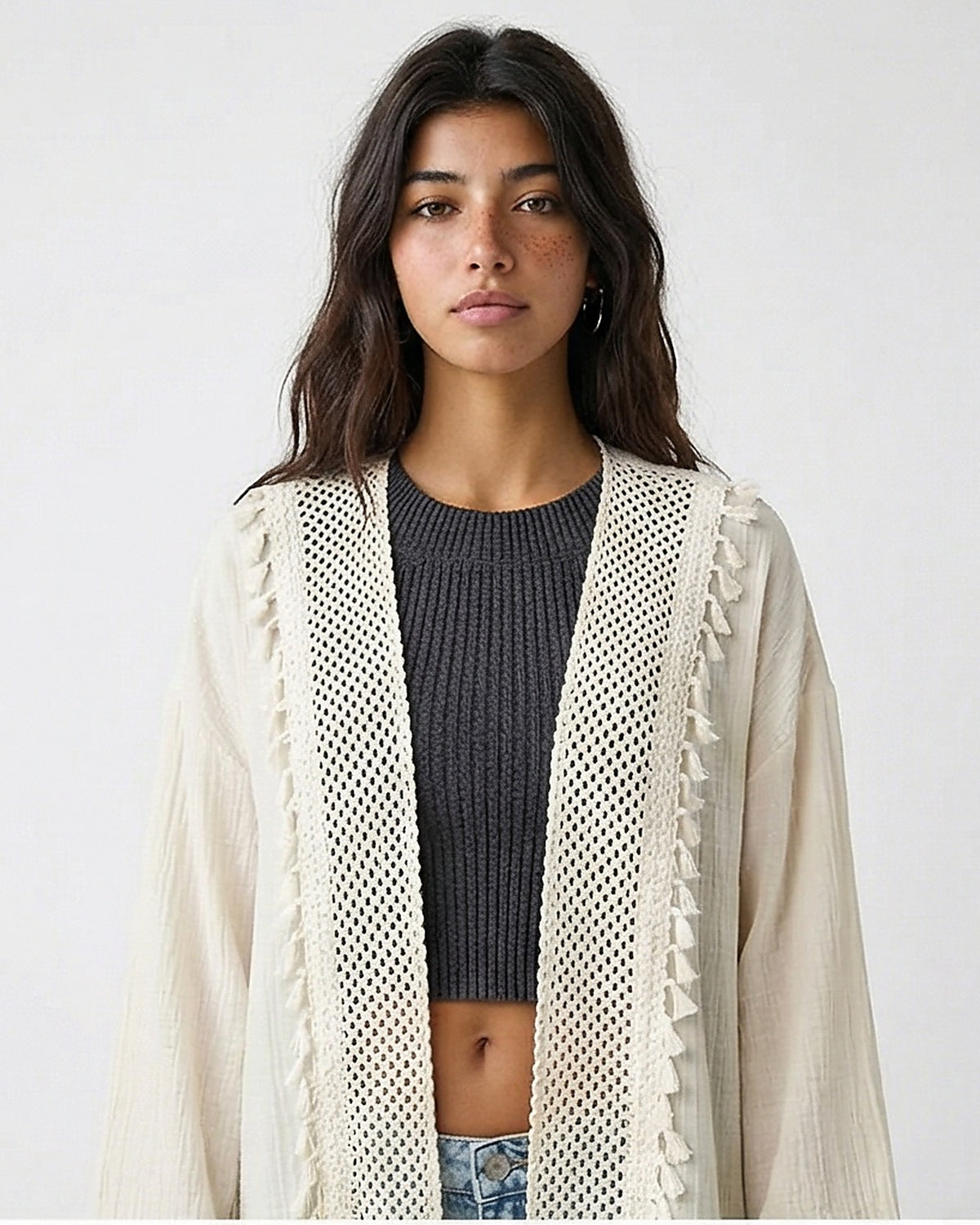Boho Crochet Detail Longline Cardigan