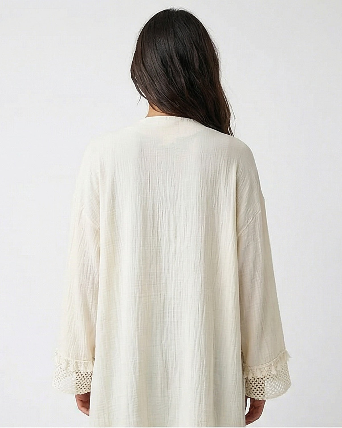 Boho Crochet Detail Longline Cardigan