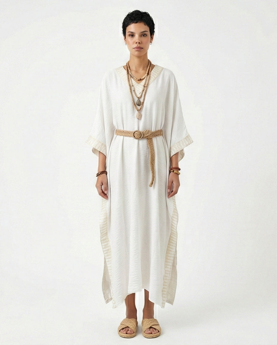 Textured V-Neck Kaftan Dress