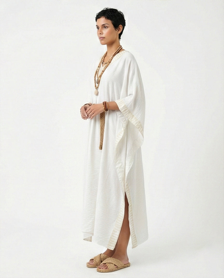 Textured V-Neck Kaftan Dress