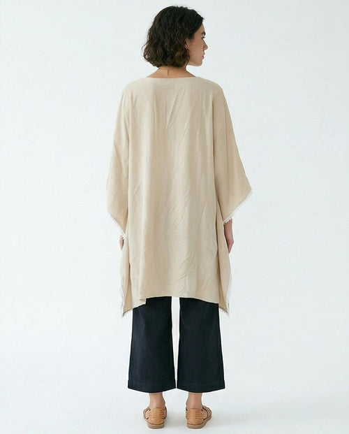 Ravin Lace-Trimmed Handkerchief Hem Kaftan Tunic in Beige - R217016