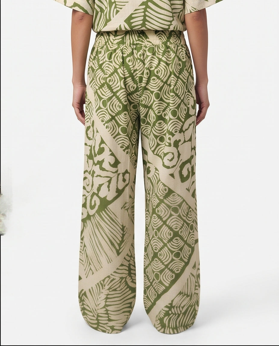 Women's Tan Ginkgo Print Textured Relaxed Trousers - R217026